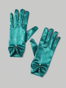 SHEIN Belle 1pair Rhinestone Decor Pleated Evening Short Gloves - Dark Green - View 6