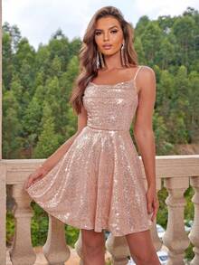 Joyfunear 亮片吊带连衣裙 - 淺粉色 - 查看 4