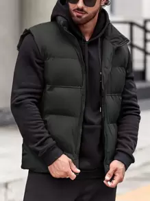 Manfinity 1pc Loose Fit Men's Zip Up Puffer Vest Coat - Black - View 1