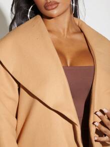 SHEIN SXY Waterfall Collar Open Front Overcoat - Camel - View 6