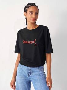 SHEIN Unity Áo thun Lá thư Giải trí - màu đen - Xem 1