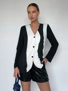 Maija Two Tone Button Front Coat - Multicolor - View 4