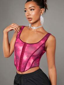 SHEIN BAE Tie Dye Print Asymmetrical Hem Crop Tank Top - Hot Pink - View 3