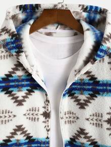 Manfinity Homme Men's Geometric Pattern Plush Hooded Jacket - Multicolor - View 5