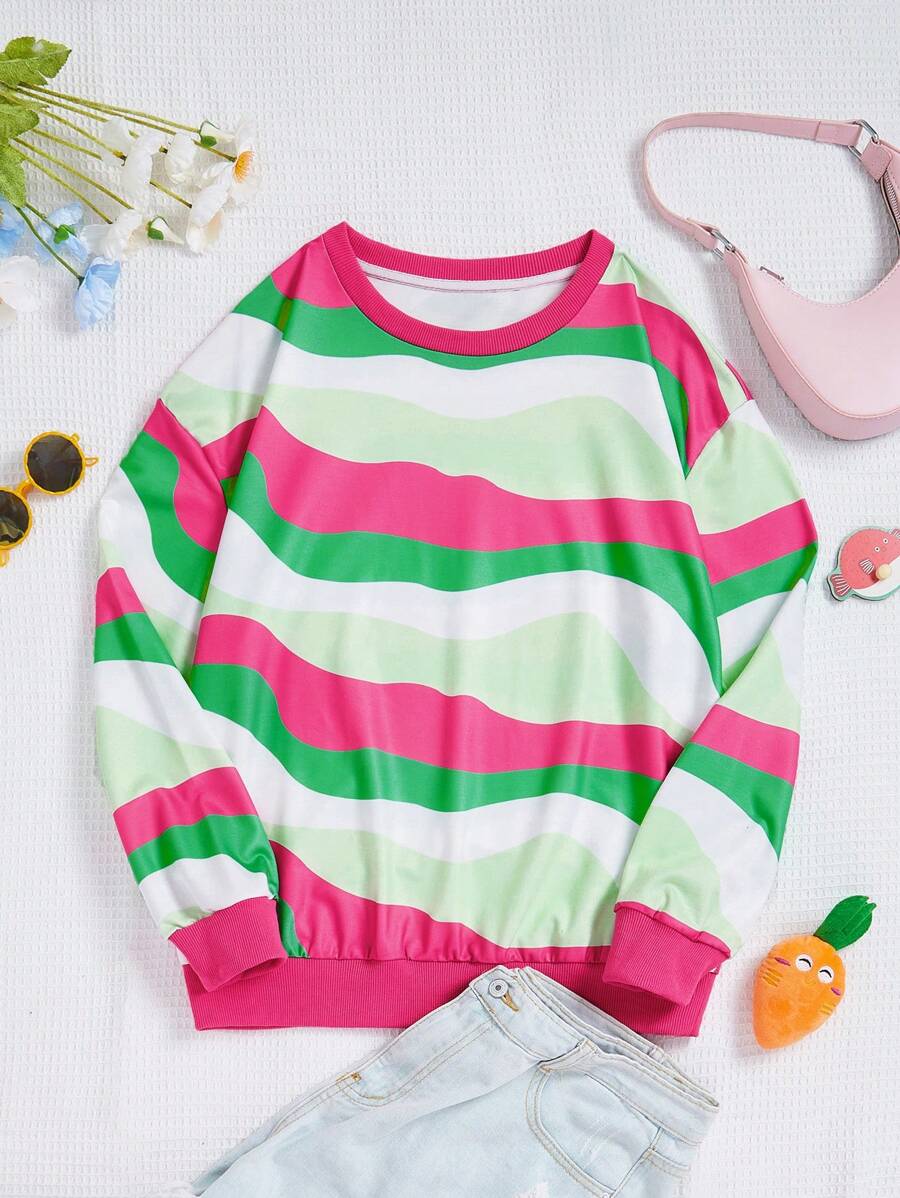 SHEIN EZwear 撞色落肩袖運動衫 - 彩色 - 查看 1