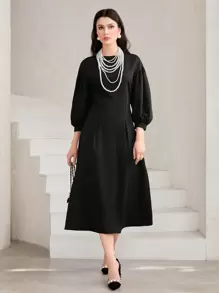 Modelyn Solid Lantern Sleeve Dress Long Evening Dresses