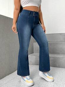 SHEIN EZwear Plus High Waist Flare Leg Jeans - Blue - View 6