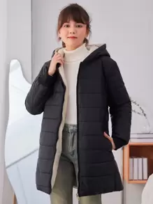 SHEIN 少女拉链连帽棉服外套 - 彩色 - 查看 1