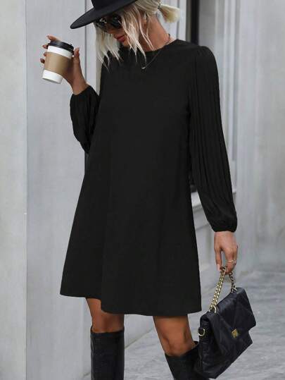 EMERY ROSE 素色燈籠袖直筒洋裝