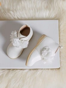 女童秋冬新款韓式英倫花卉時尚摩托車靴,甜美可愛的白色休閒踝靴 - 白色 - 查看 6