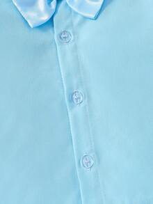 男嬰素色西裝外套&前蝴蝶結襯衫和褲子 - 淺藍色 - 查看 8