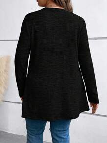 SHEIN LUNE Plus Waterfall Collar Open Front Coat Winter Autumn - Black - View 2