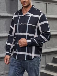 Manfinity Homme 男士大码格紋印花襯衫 - 黑色 - 查看 3