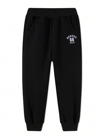 男大童字母圖案斜口袋保暖衛褲