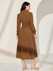 Modelyn 素色前紐扣襯衫洋裝 - 棕色 - 查看 2