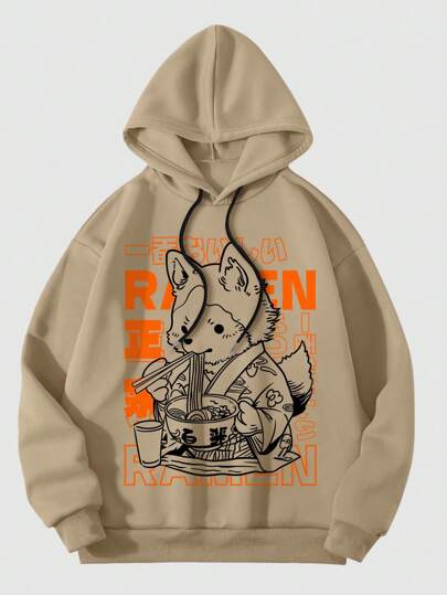 Anime Sudadera Con Capucha Para Hombres Con Forro Térmico Y Cordón, Con Gráficos De Dibujos Animados Y Eslogan