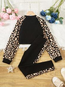 Sparklyn Tween Girl Leopard Print Raglan Sleeve Pullover & Leggings - Multicolor - View 2