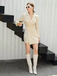 BizChic Women's Autumn Lapel Wrap Dress, Casual Urban Commute Minimalist Fashion Basic Business Casual Outfit, Office Lady Formal Concert Dignified Dress - Apricot - View 6