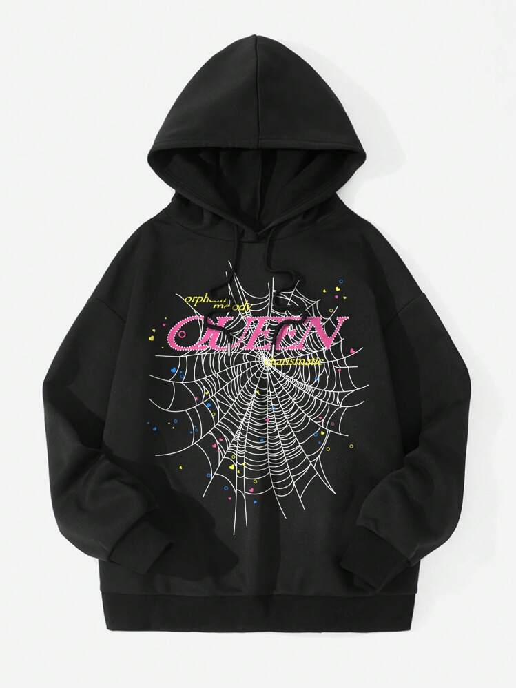 SHEIN Coolane Plus Spider Web & Letter Graphic Drawstring