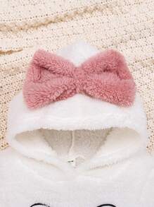 女嬰卡通刺繡蝴蝶結連帽法蘭絨洋裝 - 白色 - 查看 3