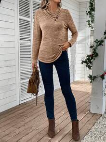 EMERY ROSE 段染紐扣細節T恤 - 卡其色 - 查看 6