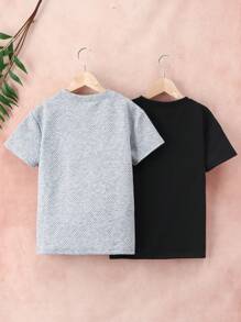 SHEIN 男大童2入組字母補丁細節T恤 - 彩色 - 查看 2