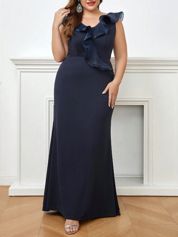 Plus Ruffle Trim Formal Dress