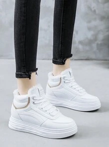 Women's Winter High-Top Sneakers - Thick Thermal Lined , Non-Slip Thick Sole, Fashionable Geometric Pattern Design, Lace-Up Closure - Khaki - View 6