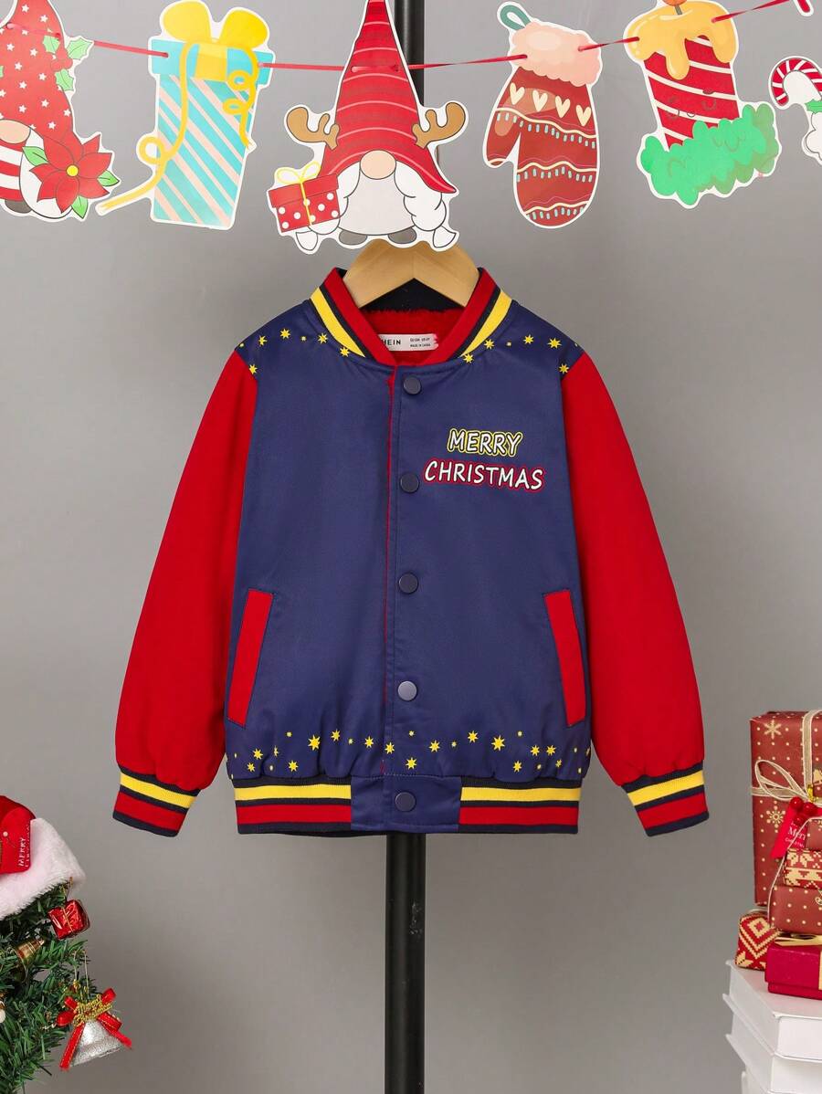 SHEIN Chàng trai trẻ In Polar Bea Sọc trang trí Túi xéo Áo khoác Đại học Đối với Giáng sinh - Nhiều màu - Xem 1