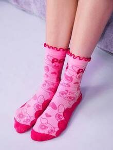 The Powerpuff Girls | ROMWE 1pair Women Cartoon & Heart Pattern Crew Socks - Pink - View 3