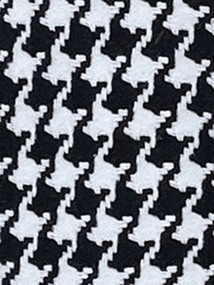 Houndstooth Print Drop Shoulder Open Front Coat