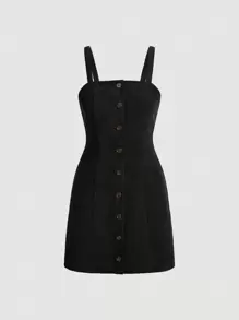 SHEIN MOD Vestido de tirantes con botón delantero de pana