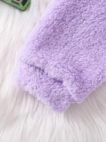 Young Girl Letter Embroidery Teddy Hoodie & Pants - Dusty Purple - View 5