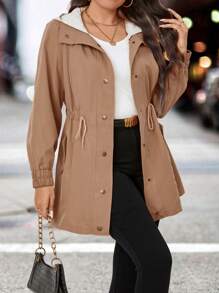 Calvaya 休閒口袋純色大碼外套 - 卡其色 - 查看 4