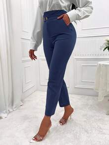 SHEIN Slayr 前紐扣長褲 - 藏蓝色 - 查看 4