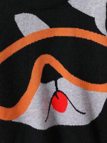 Young Boy Figure Pattern Sweater - Black - View 5