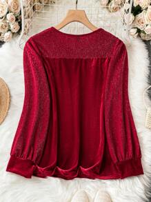 SHEIN Clasi Plus Cut Out Front Lantern Sleeve Tee - Multicolor - View 2