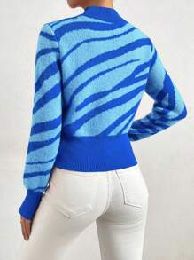 SHEIN LUNE Khối màu Cổ giả Áo len - Màu xanh lam - Xem 2