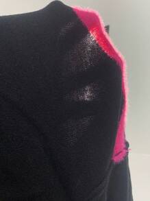 SHEIN Unity 撞色滚边交叉系带短款针织套头衫秋冬毛衣 - 黑色 - 查看 5