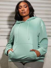 Slaydiva Plus Size Letter Graphic Drop Shoulder Sweatshirt - Green - View 5