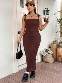 SHEIN ICON Hơn Cà vạt vai Váy Dây - Cà phê nâu - Xem 6