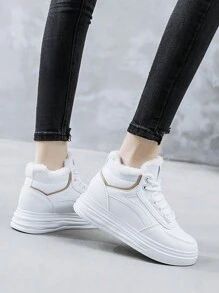 Women's Winter High-Top Sneakers - Thick Thermal Lined , Non-Slip Thick Sole, Fashionable Geometric Pattern Design, Lace-Up Closure - Khaki - View 5