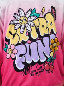 SHEIN 女小童字母圖案漸層衛衣和衛褲 - 玫紅色 - 查看 3