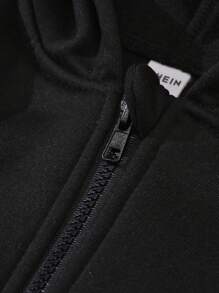 SHEIN 少女星形印花拉链卫衣 - 黑色 - 查看 7