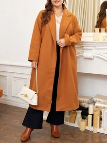 SHEIN Clasi Hơn Cổ áo Thắt lưng Áo khoác - Lạc đà - Xem 3