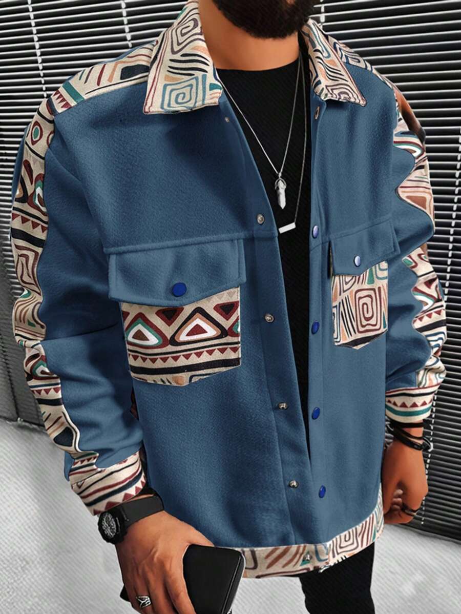 Manfinity Homme Nam In Địa lý Túi có nắp Thả vai áo - Màu xanh bụi bặm - Xem 1