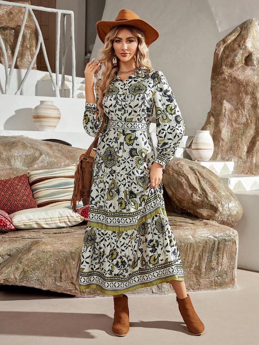 隨機印花女士連衣裙 - 綠色 - 查看 1