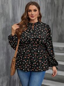 SHEIN LUNE Plus Size Ditsy Floral Print Shirt - Multicolor - View 5