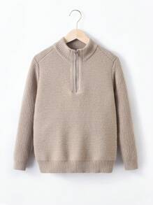 男大童前拉鍊小高領套頭毛衣 - 杏色 - 查看 1
