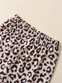 Young Girl Letter Graphic Sweatshirt & Leopard Print Flare Leg Pants - White - View 5